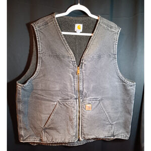 Carhartt Men’s Black Gray Sandstone Sherpa Lined Vest 2XL Tall Workwear Street